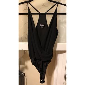 Black Wrap-Style Chiffon Bodysuit (Small)